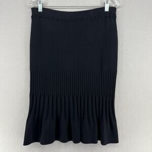 ST JOHN Skirt 10 Marie Gray Santana Knit Flared Fluted Wool Blend Black USA VTG
